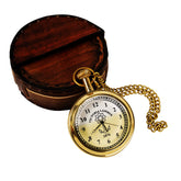 Brass engraved gold pocket watch with chain